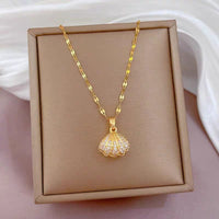 Thumbnail for Dainty CZ Inlaid Pearl Shell Pendant Chain Necklace - ArtGalleryZen