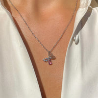 Thumbnail for Dainty CZ Inlaid Pink Crystal Hollowed-out Butterfly Necklace - ArtGalleryZen