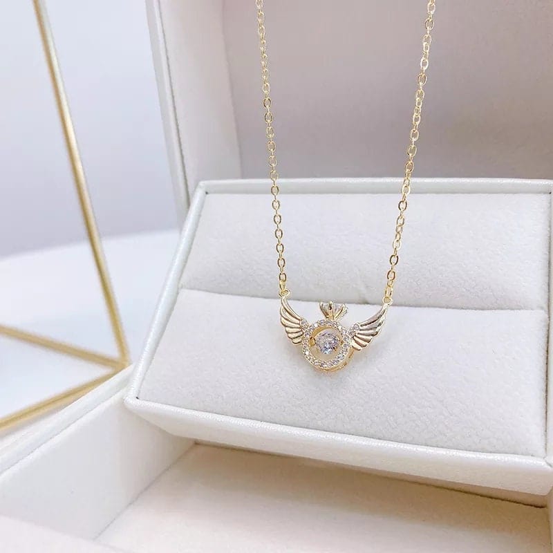 Dainty CZ Inlaid Rolling Crystal Angel Wings Necklace - ArtGalleryZen