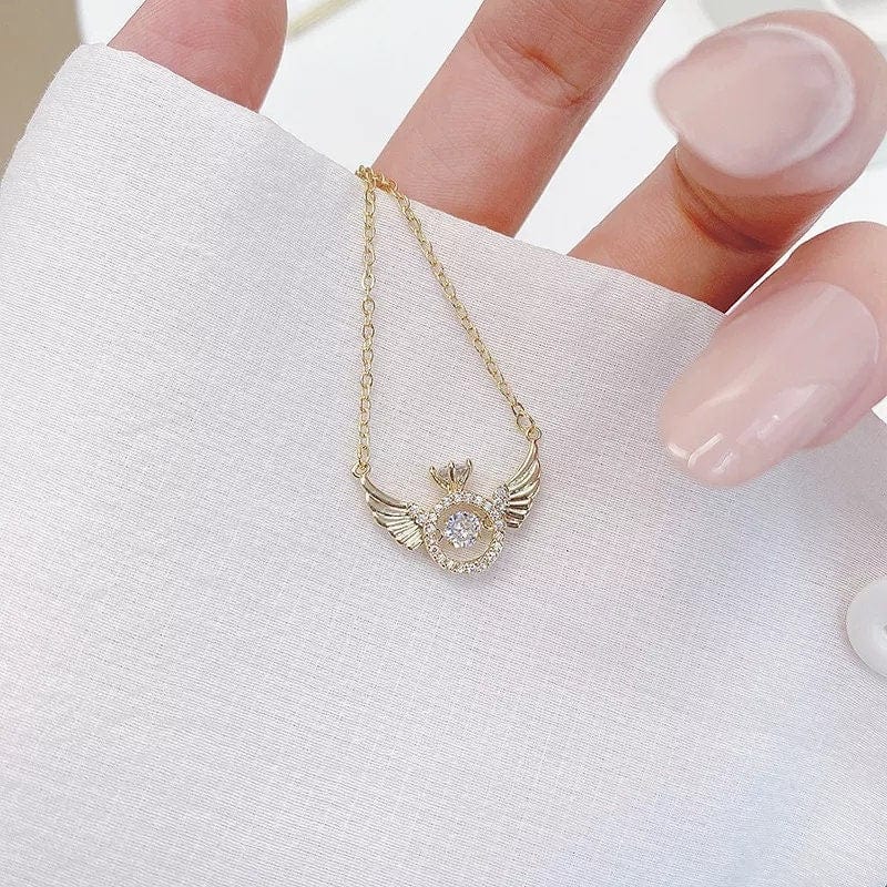 Dainty CZ Inlaid Rolling Crystal Angel Wings Necklace - ArtGalleryZen