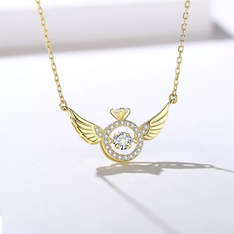 Dainty CZ Inlaid Rolling Crystal Angel Wings Necklace - ArtGalleryZen