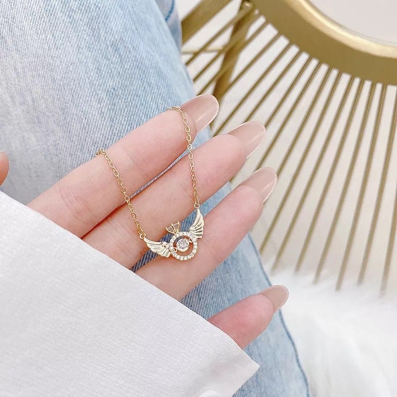 Dainty CZ Inlaid Rolling Crystal Angel Wings Necklace - ArtGalleryZen