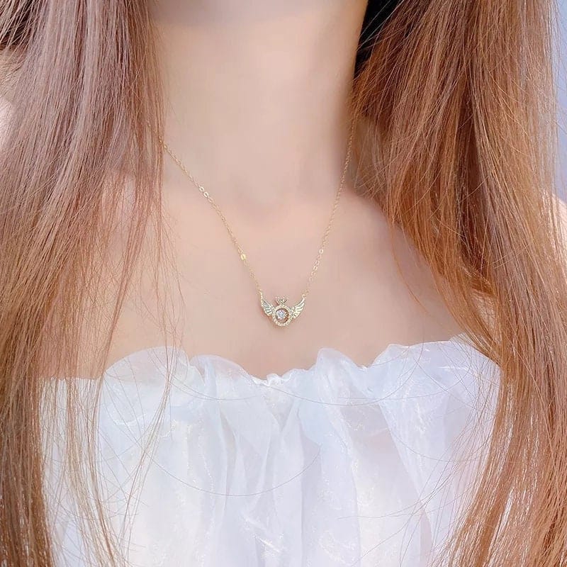 Dainty CZ Inlaid Rolling Crystal Angel Wings Necklace - ArtGalleryZen