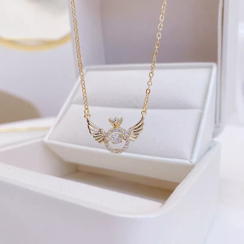 Dainty CZ Inlaid Rolling Crystal Angel Wings Necklace - ArtGalleryZen