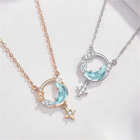 Thumbnail for Dainty CZ Inlaid Turquoise Moon Phase Star Necklace - ArtGalleryZen