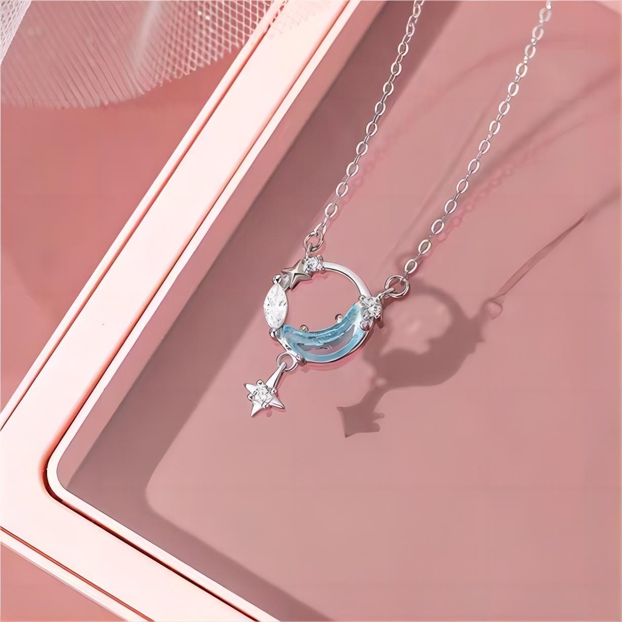 Dainty CZ Inlaid Turquoise Moon Phase Star Necklace - ArtGalleryZen