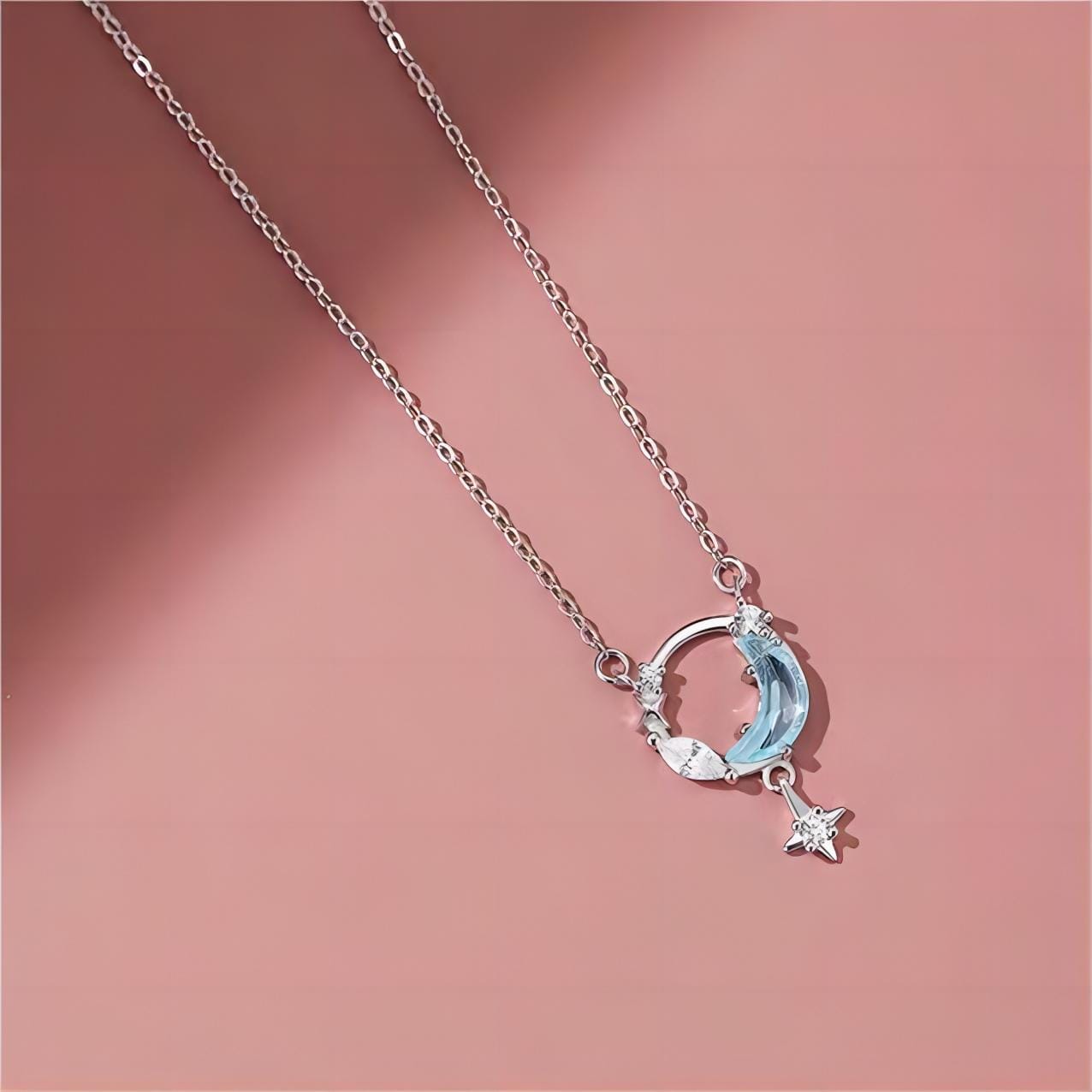 Dainty CZ Inlaid Turquoise Moon Phase Star Necklace - ArtGalleryZen