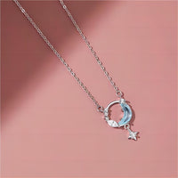 Thumbnail for Dainty CZ Inlaid Turquoise Moon Phase Star Necklace - ArtGalleryZen