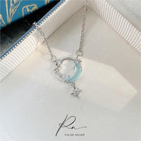 Thumbnail for Dainty CZ Inlaid Turquoise Moon Phase Star Necklace - ArtGalleryZen