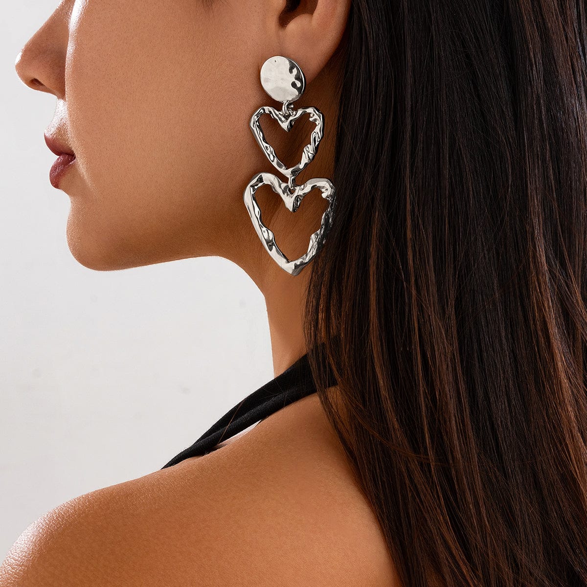 Dainty Duo Hollow Heart Dangle Earrings