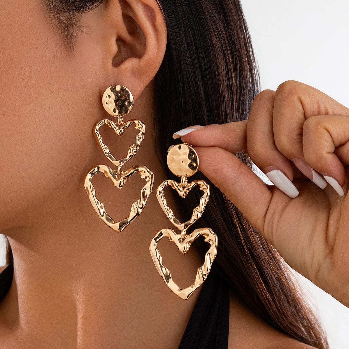 Dainty Duo Hollow Heart Dangle Earrings