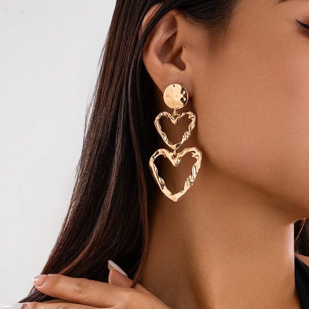 Dainty Duo Hollow Heart Dangle Earrings