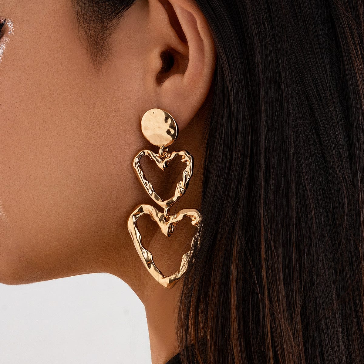 Dainty Duo Hollow Heart Dangle Earrings