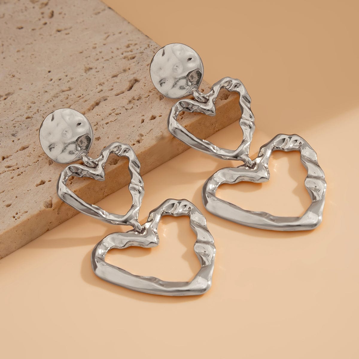 Dainty Duo Hollow Heart Dangle Earrings