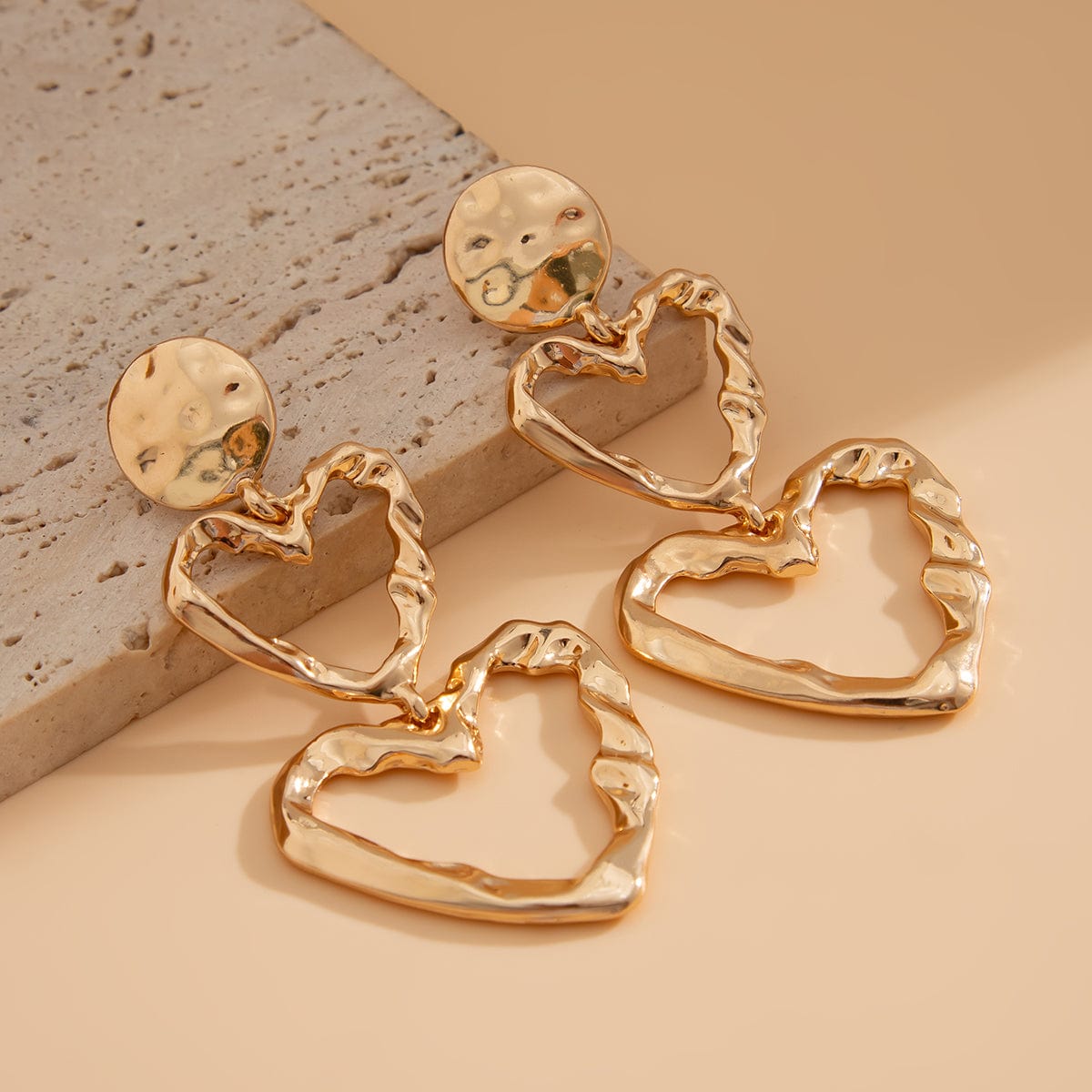 Dainty Duo Hollow Heart Dangle Earrings