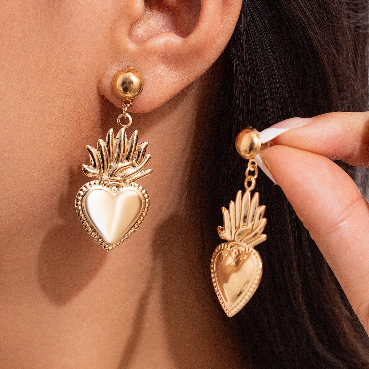 Dainty Gold Silver Plated Flame Heart Dangle Earrings