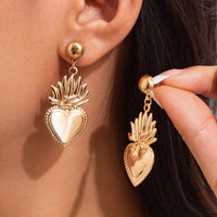 Thumbnail for Dainty Gold Silver Plated Flame Heart Dangle Earrings