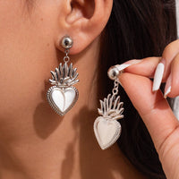 Thumbnail for Dainty Gold Silver Plated Flame Heart Dangle Earrings