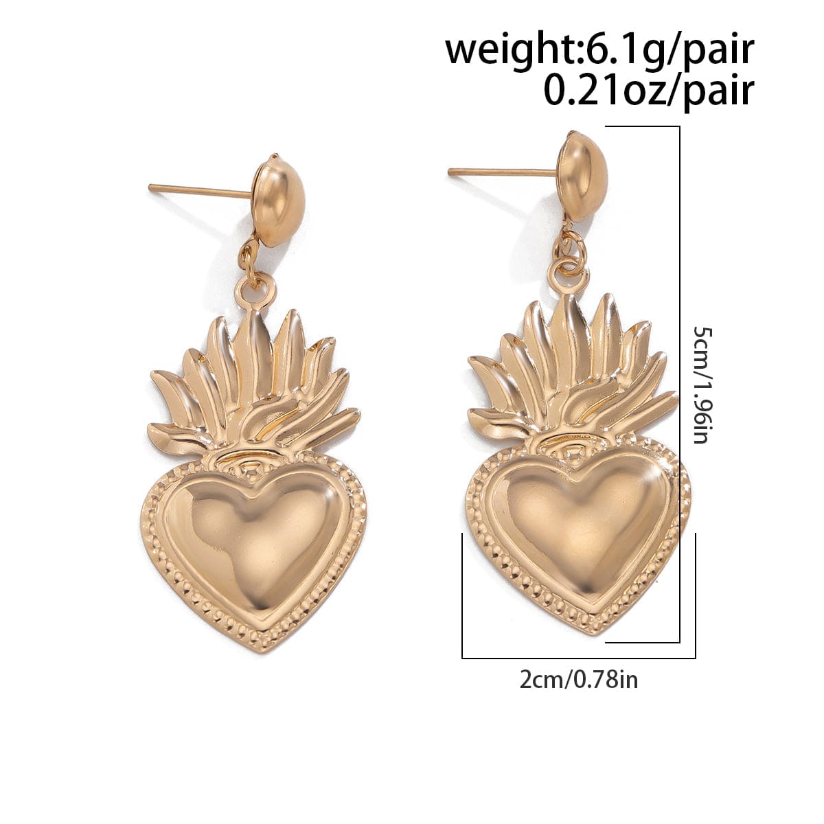 Dainty Gold Silver Plated Flame Heart Dangle Earrings