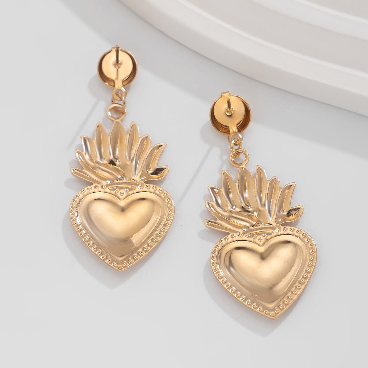 Dainty Gold Silver Plated Flame Heart Dangle Earrings