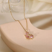 Thumbnail for Dainty Gold Silver Tone Bowknot Heart CZ Pendant Necklace