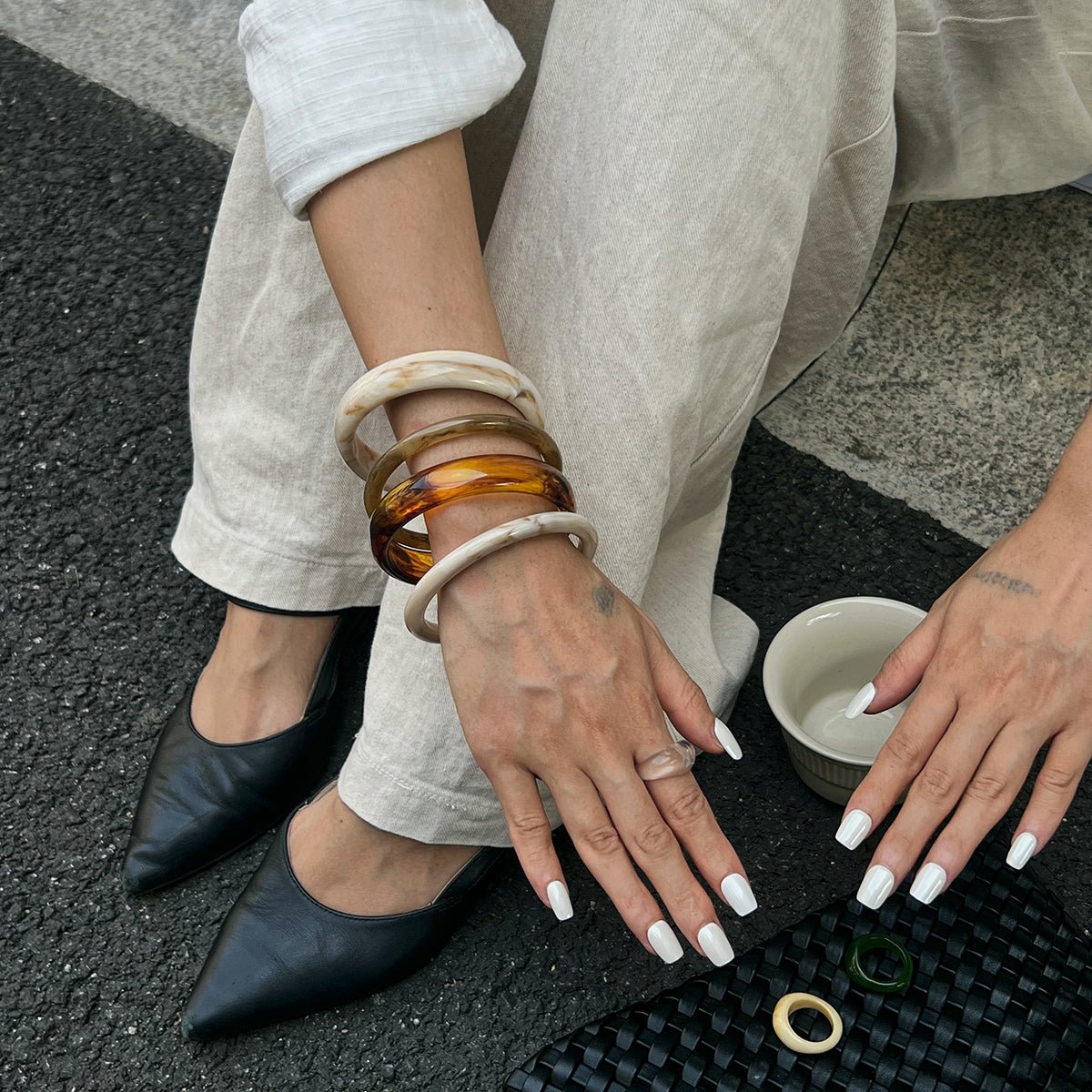 Dainty Gradient Resin Bangle Bracelet Set - ArtGalleryZen
