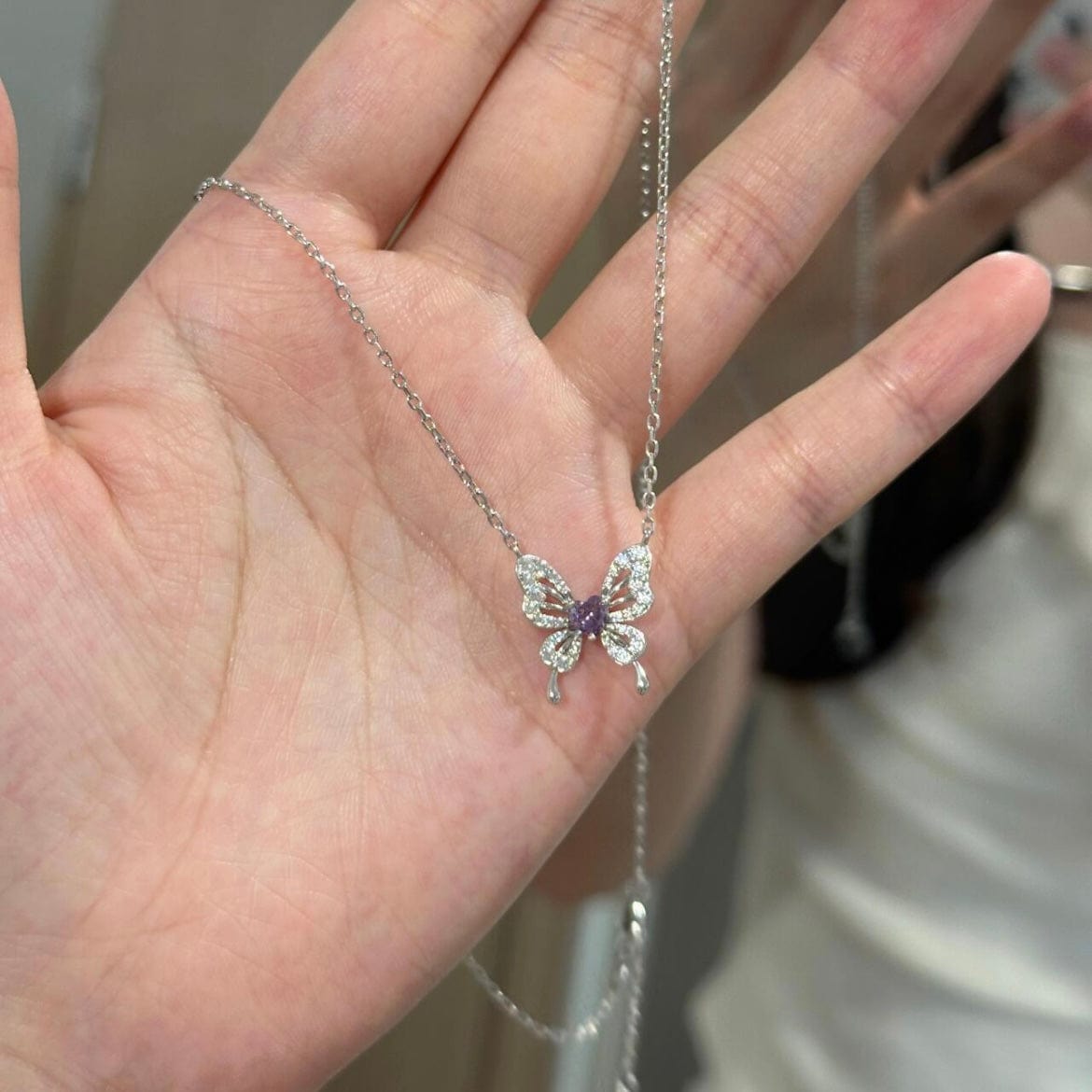 Dainty Heart CZ Inlaid Butterfly Pendant Cable Chain Necklace - ArtGalleryZen