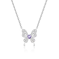 Thumbnail for Dainty Heart CZ Inlaid Butterfly Pendant Cable Chain Necklace