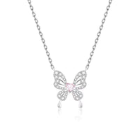 Thumbnail for Dainty Heart CZ Inlaid Butterfly Pendant Cable Chain Necklace