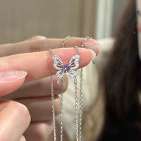 Thumbnail for Dainty Heart CZ Inlaid Butterfly Pendant Cable Chain Necklace