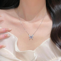 Thumbnail for Dainty Heart CZ Inlaid Butterfly Pendant Cable Chain Necklace