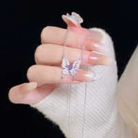 Thumbnail for Dainty Heart CZ Inlaid Butterfly Pendant Cable Chain Necklace