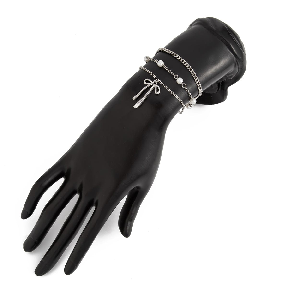 Dainty Layered Bowknot Pendant Pearl Curb Chain Bracelet - ArtGalleryZen