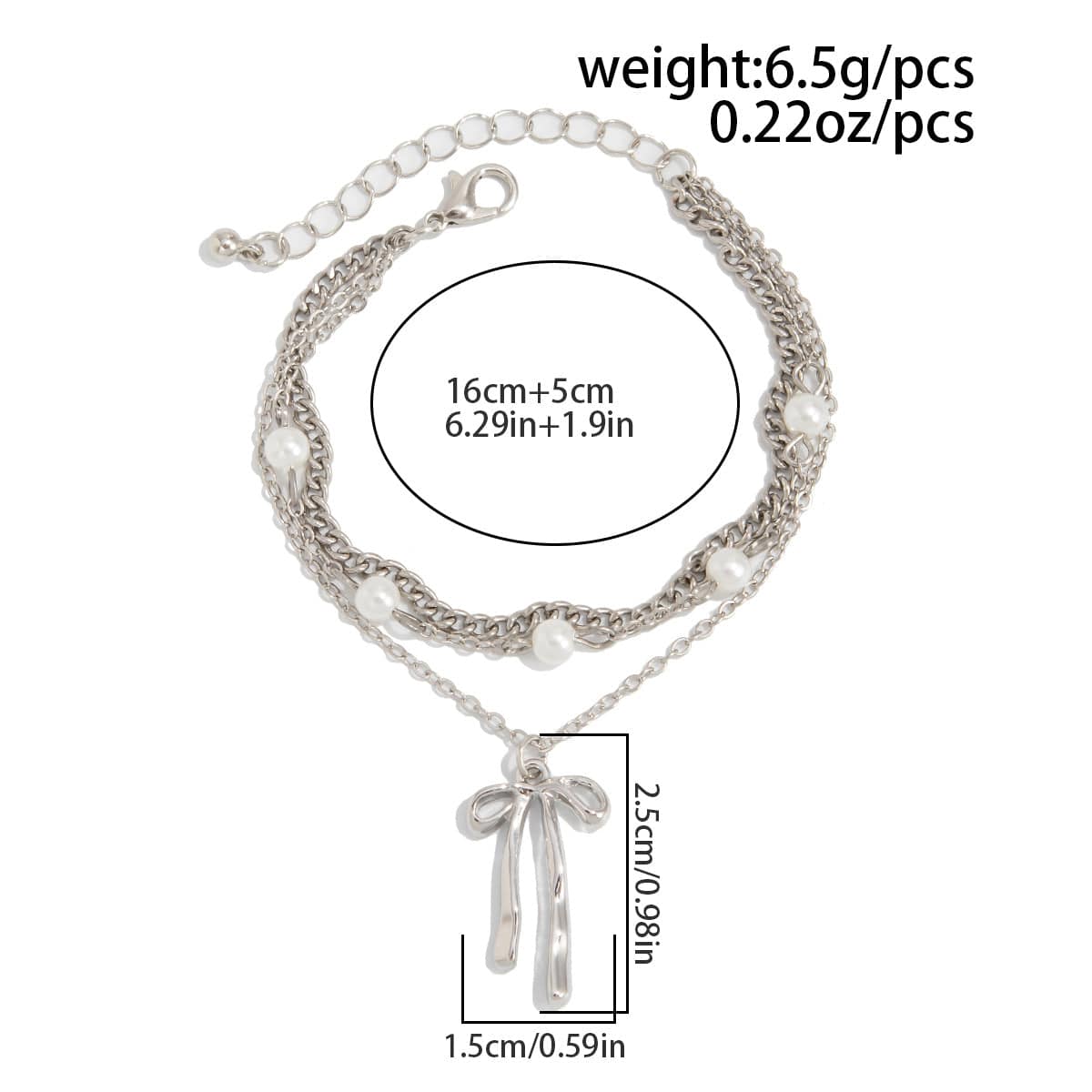 Dainty Layered Bowknot Pendant Pearl Curb Chain Bracelet - ArtGalleryZen