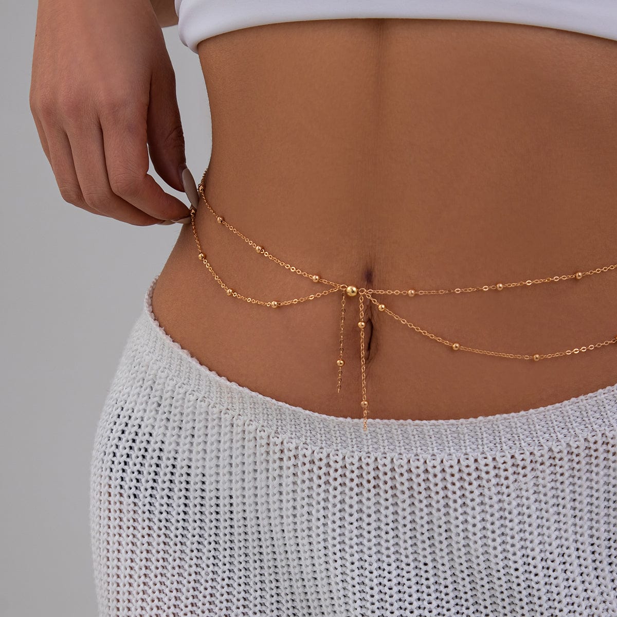 Dainty Layered Gold Silver Tone Saturn Belly Chain - ArtGalleryZen