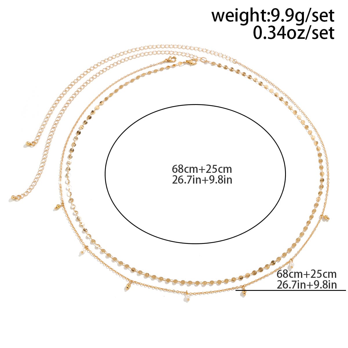 Dainty Layered Pearl Ball Tassel Curb Belly Chain Set - ArtGalleryZen