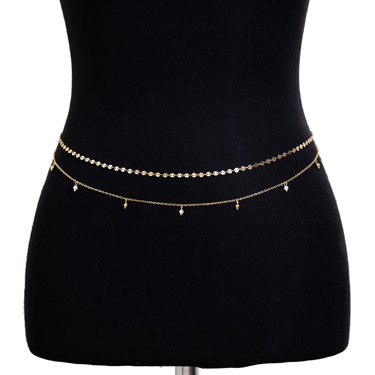 Dainty Layered Pearl Ball Tassel Curb Belly Chain Set - ArtGalleryZen