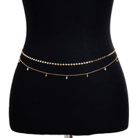 Thumbnail for Dainty Layered Pearl Ball Tassel Curb Belly Chain Set - ArtGalleryZen