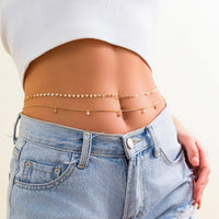 Thumbnail for Dainty Layered Pearl Ball Tassel Curb Belly Chain Set