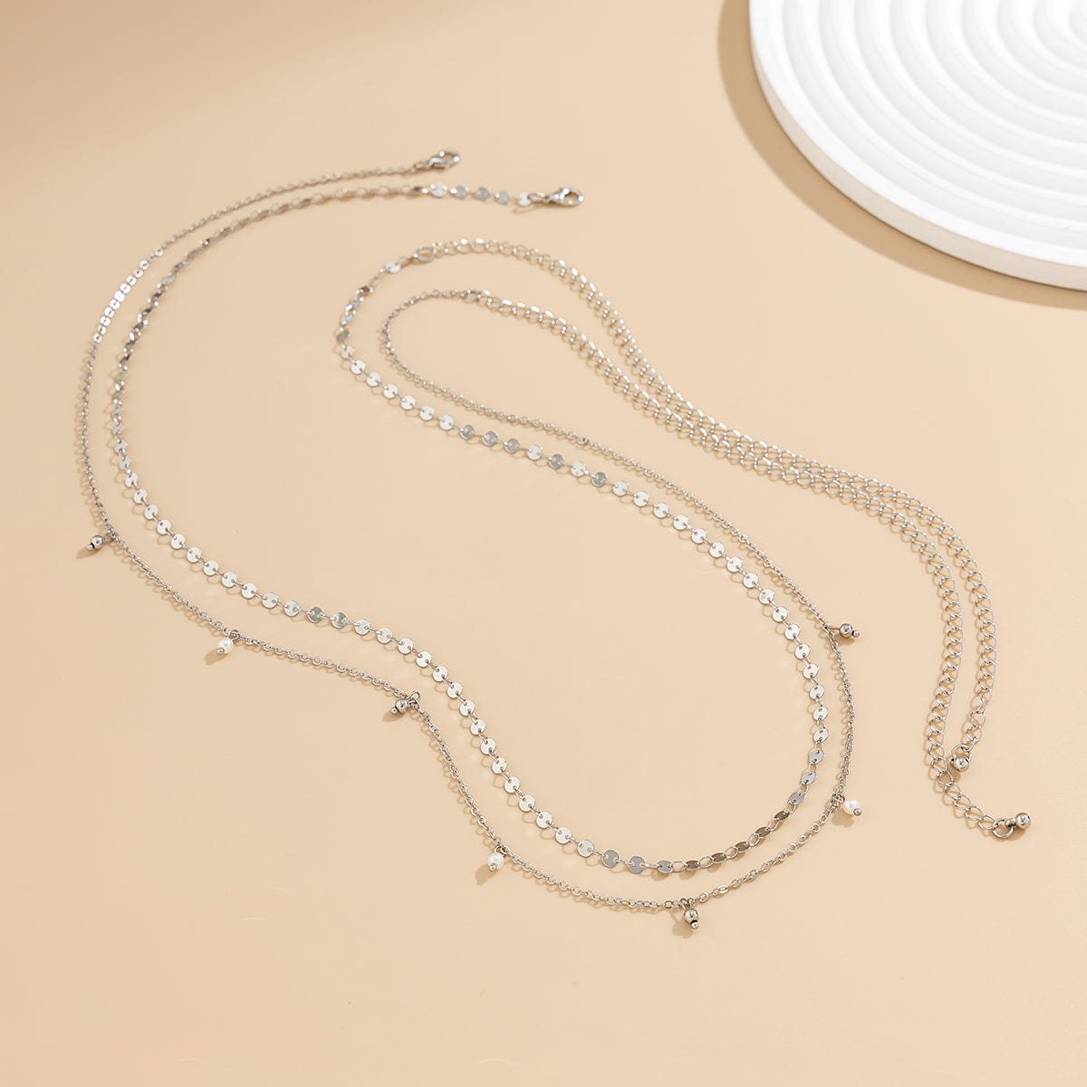 Dainty Layered Pearl Ball Tassel Curb Belly Chain Set