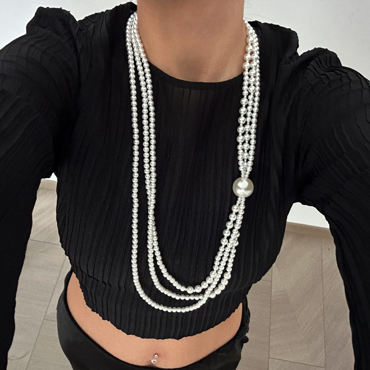 Dainty Layered Pearl Chain Necklace - ArtGalleryZen