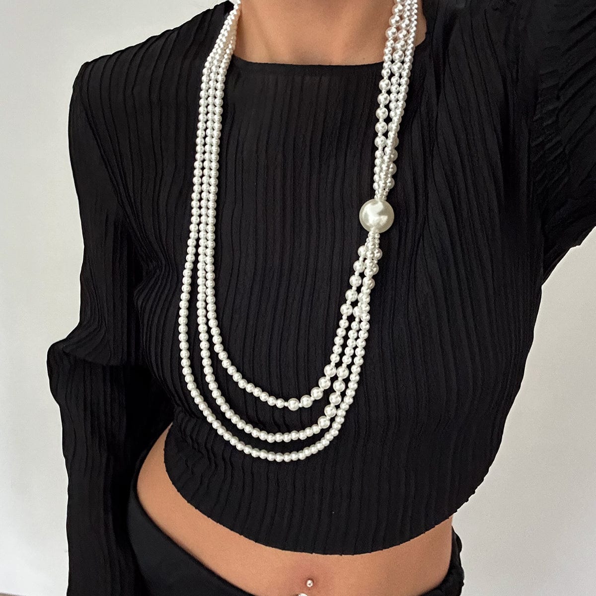 Dainty Layered Pearl Chain Necklace