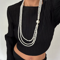 Thumbnail for Dainty Layered Pearl Chain Necklace