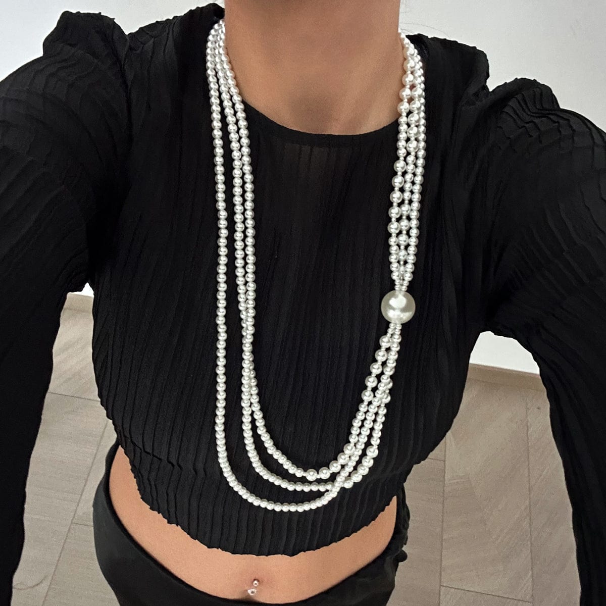 Dainty Layered Pearl Chain Necklace