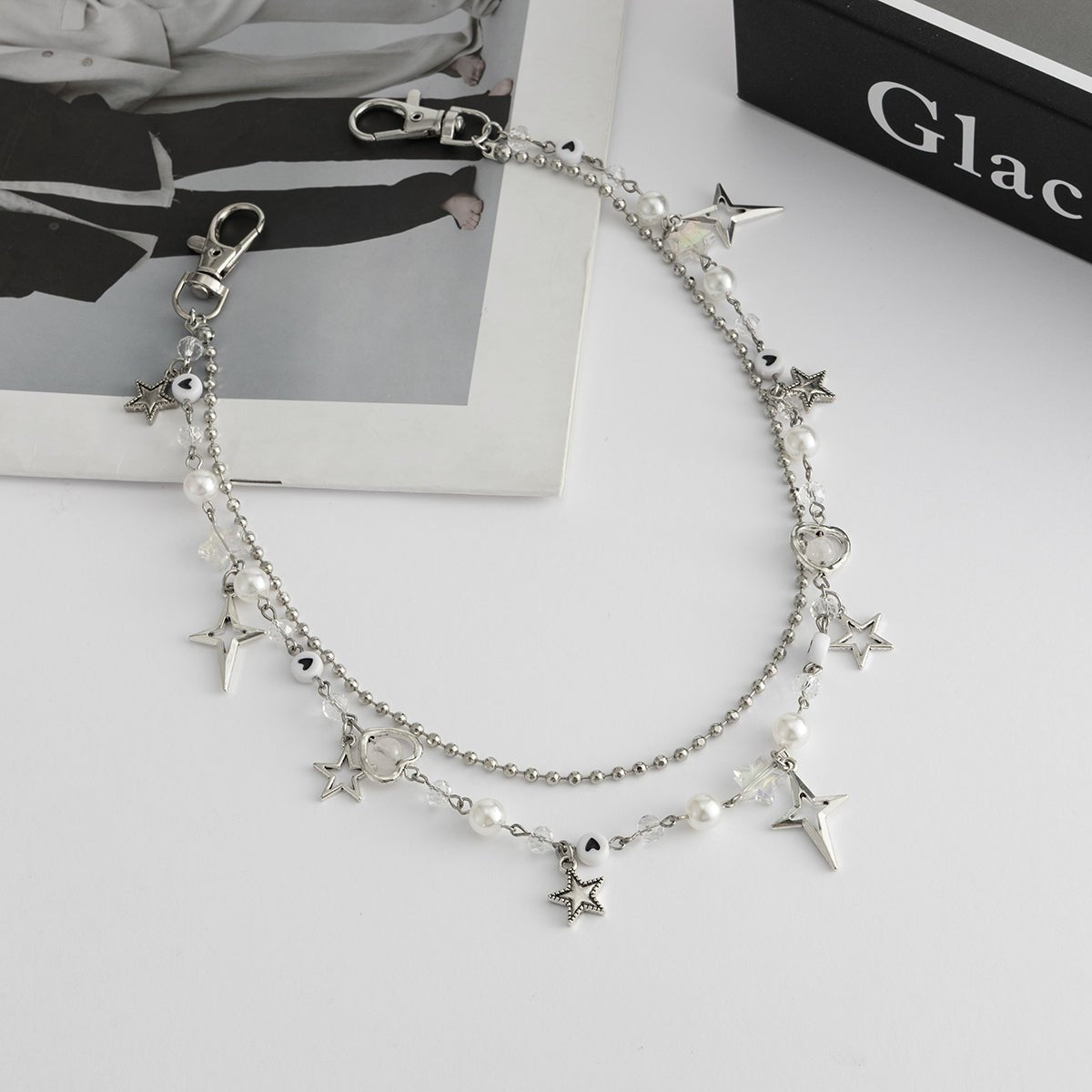 Dainty Layered Star Pendant Pearl Trouser Chain - ArtGalleryZen
