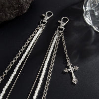 Thumbnail for Dainty Layering Cross Pendant Pearl Trouser Chain - ArtGalleryZen