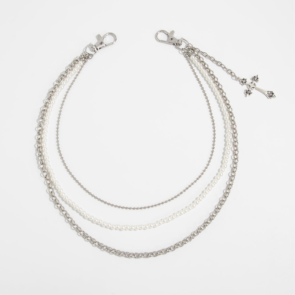 Dainty Layering Cross Pendant Pearl Trouser Chain - ArtGalleryZen