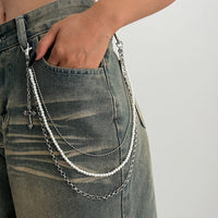 Thumbnail for Dainty Layering Cross Pendant Pearl Trouser Chain - ArtGalleryZen