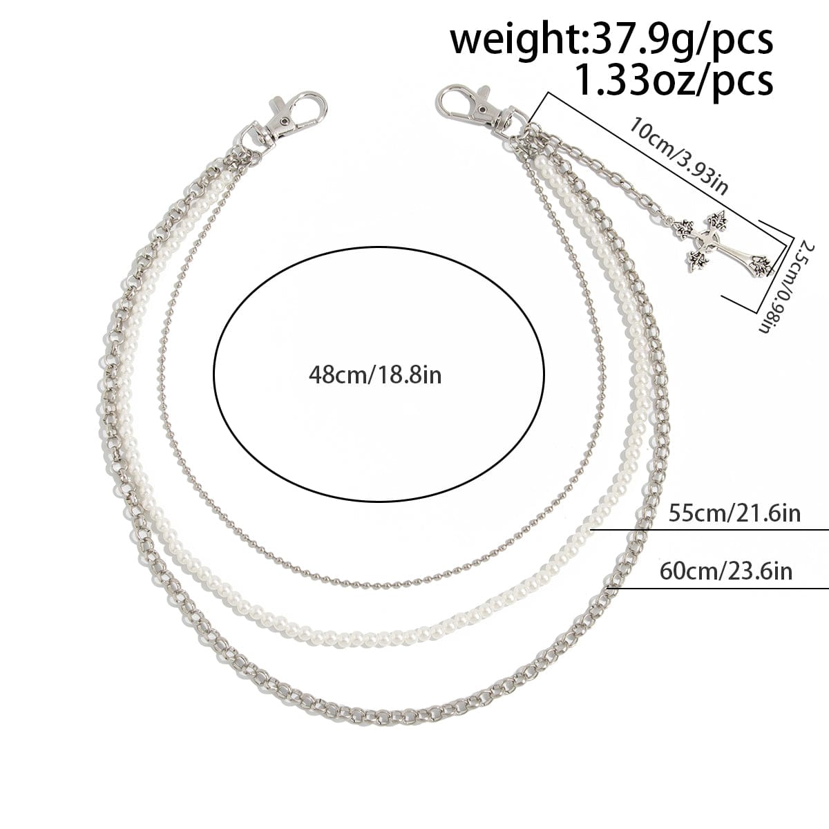 Dainty Layering Cross Pendant Pearl Trouser Chain - ArtGalleryZen