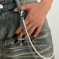 Thumbnail for Dainty Layering Cross Pendant Pearl Trouser Chain - ArtGalleryZen